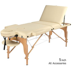 3-Section 5" Wooden Super Stable Portable Massage Table - MTW132 - Greenlife Treatment-Portable Massage Table