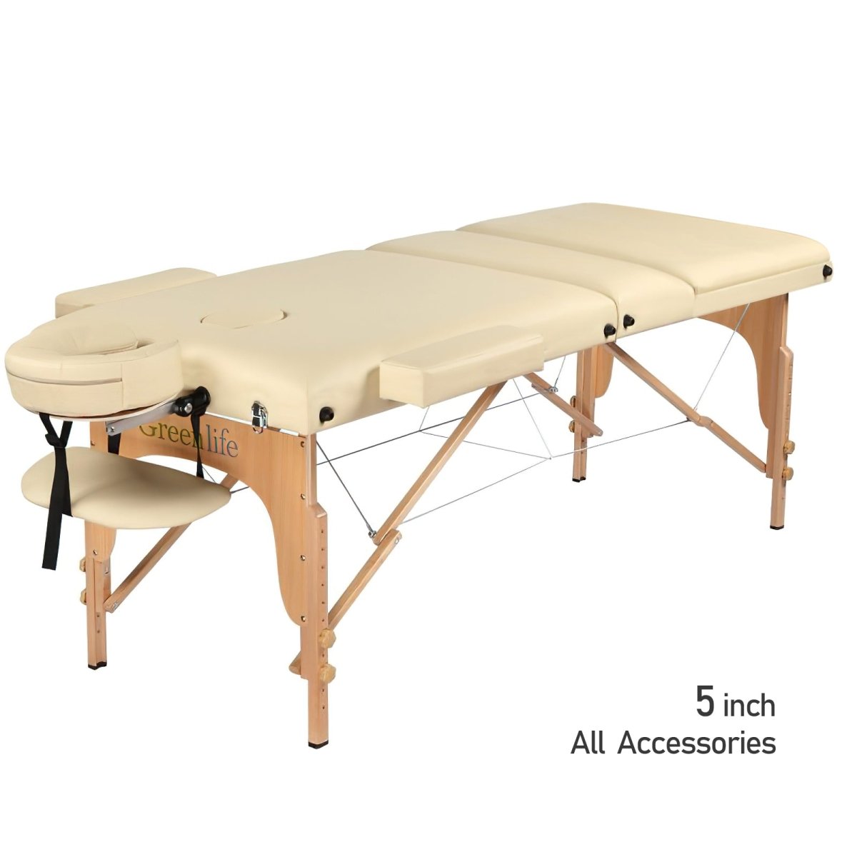 3-Section 5" Wooden Super Stable Portable Massage Table - MTW132 - Greenlife Treatment-Portable Massage Table