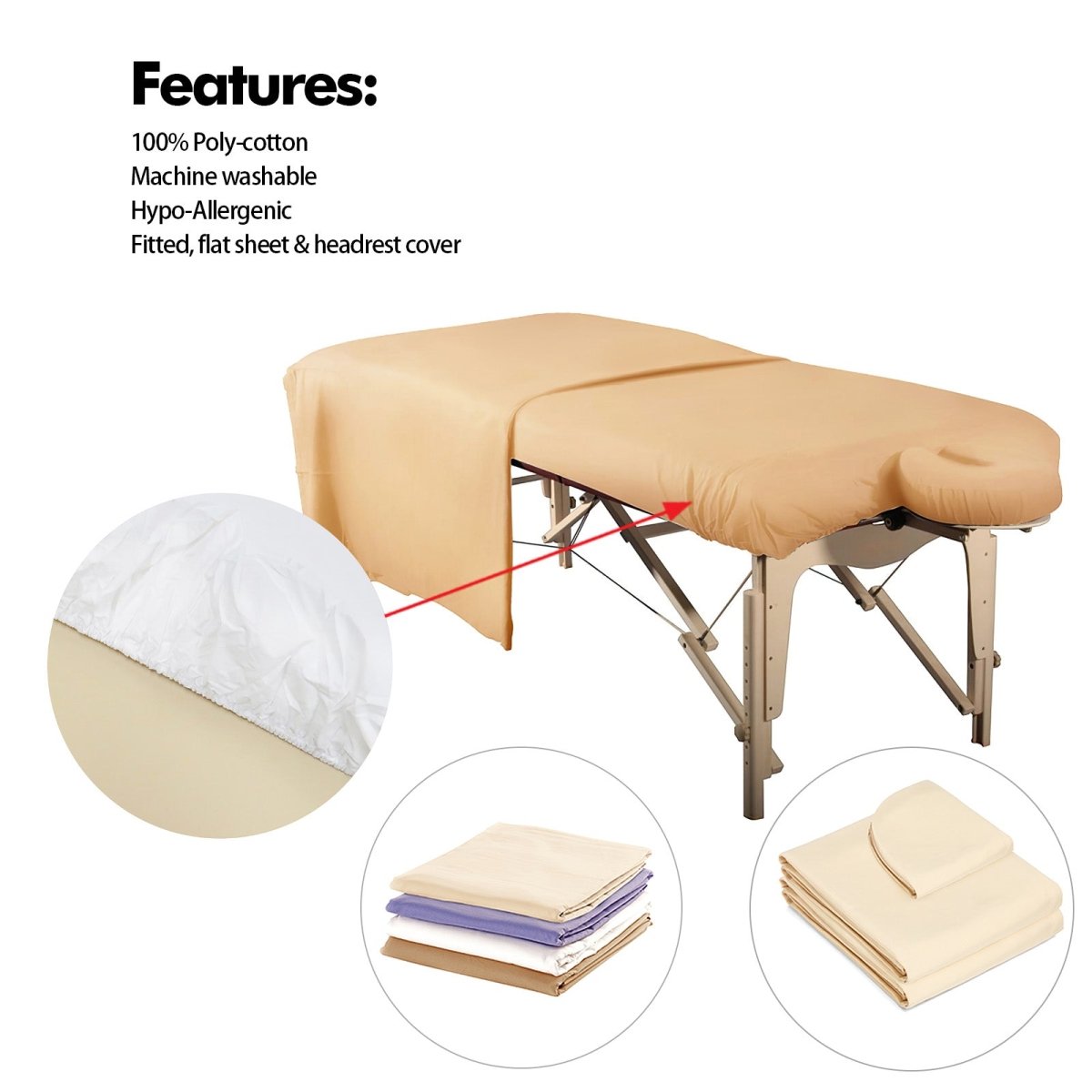 Poly-Cotton 3 Pieces Massage Table Sheet Set - Greenlife Treatment-Massage Table Sheet